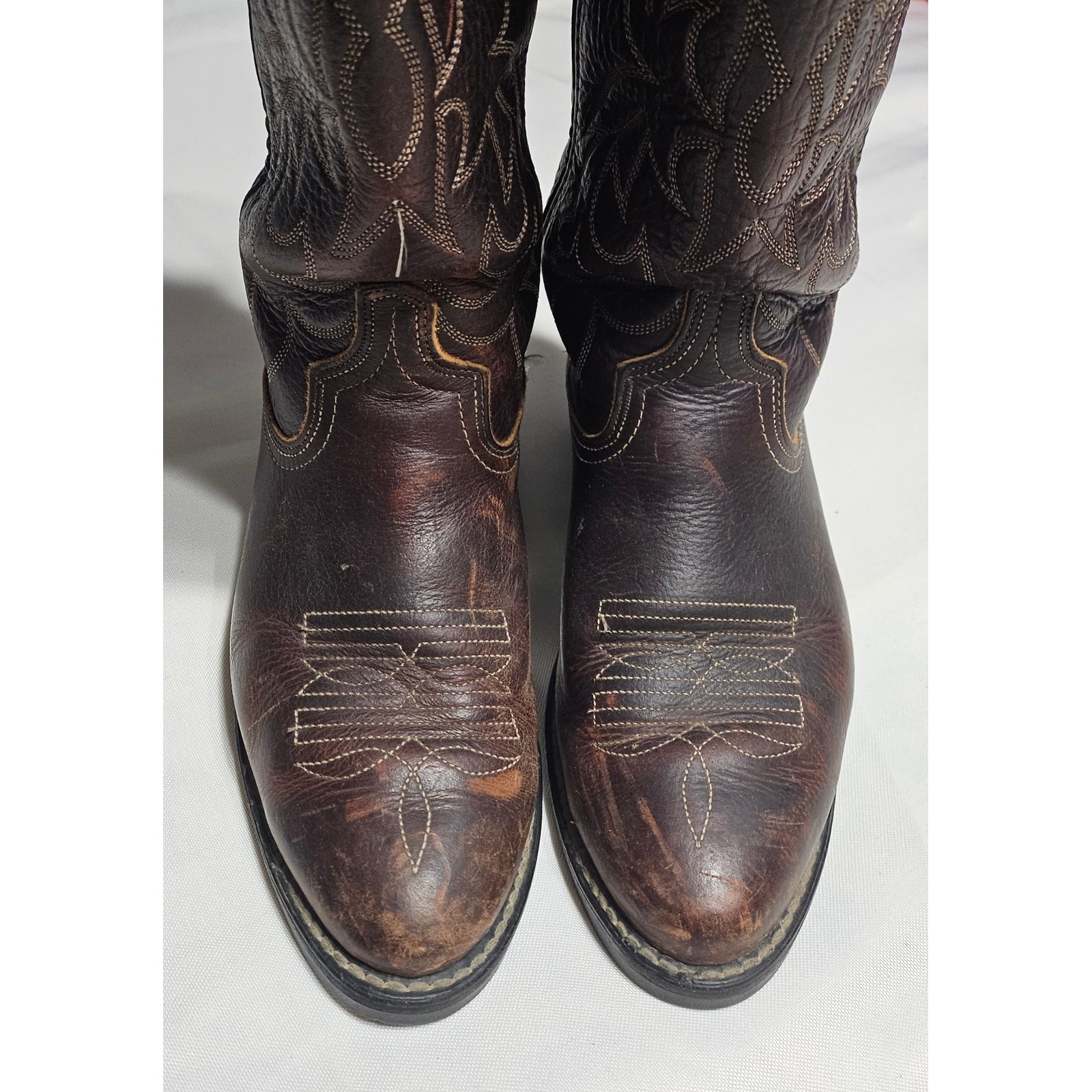 Vtg Justin 545 Dark Brown Leather Cowboy Western Work Boots Vibram Soles Mens 7d